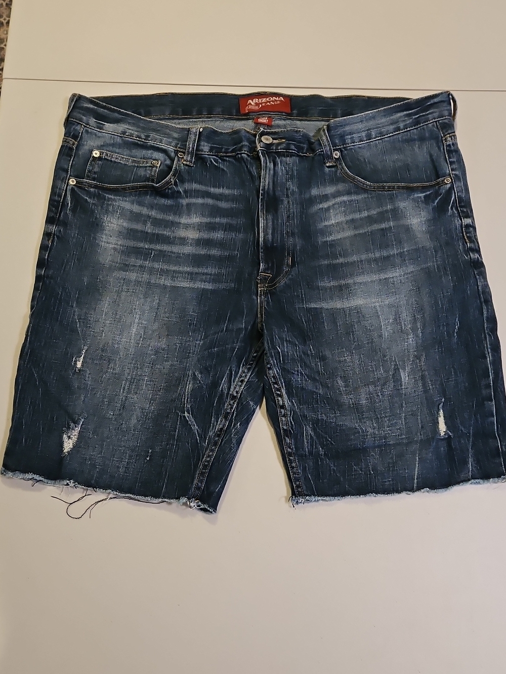 Distressed Dark Indigo Blue Denim Shorts Unisex0238